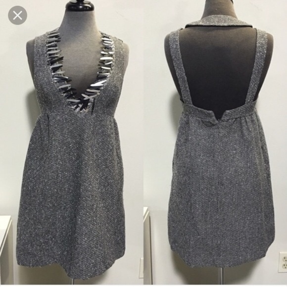 🎉HP🎉Anna Sui, Gray Tweed Dress w/Silver Bangled Fringe, Such A COOL Piece! - Picture 4 of 14
